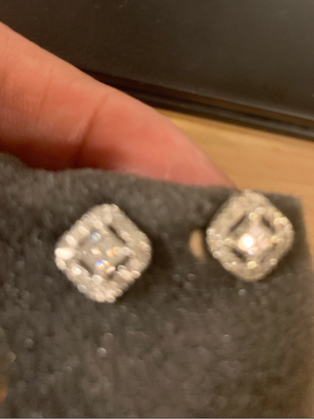 Zales 10k white gold Halo Cushion diamonds Stud Earrings